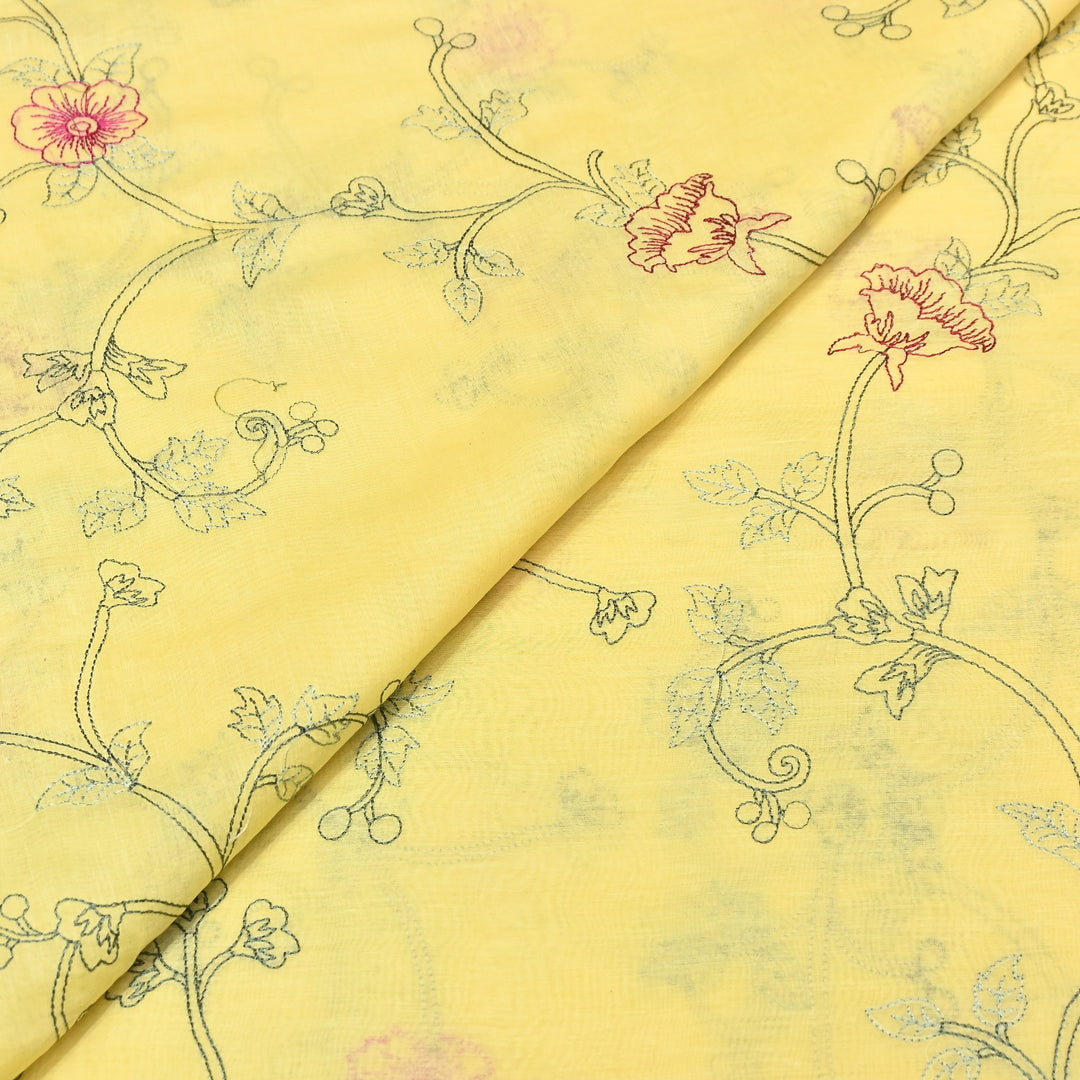 Mul Chanderi Floral Thread Embroidery – Designer Summer Fabric GP3796-6