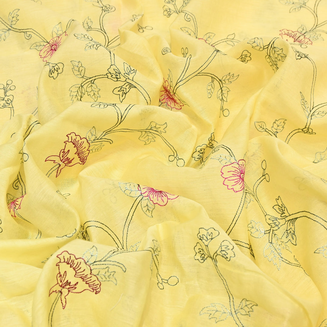 Mul Chanderi Floral Thread Embroidery – Designer Summer Fabric GP3796-6