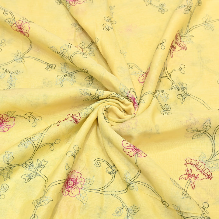 Mul Chanderi Floral Thread Embroidery – Designer Summer Fabric GP3796-6