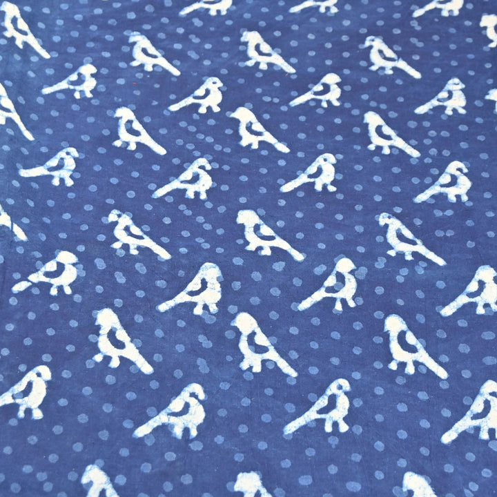 Navy Blue Cotton Hand Block Birdy Print
