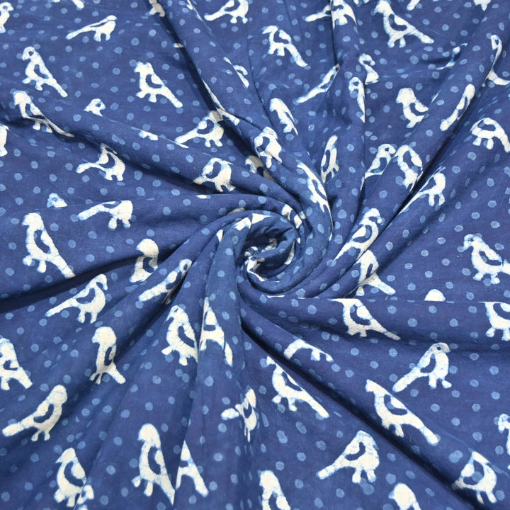 Navy Blue Cotton Hand Block Birdy Print