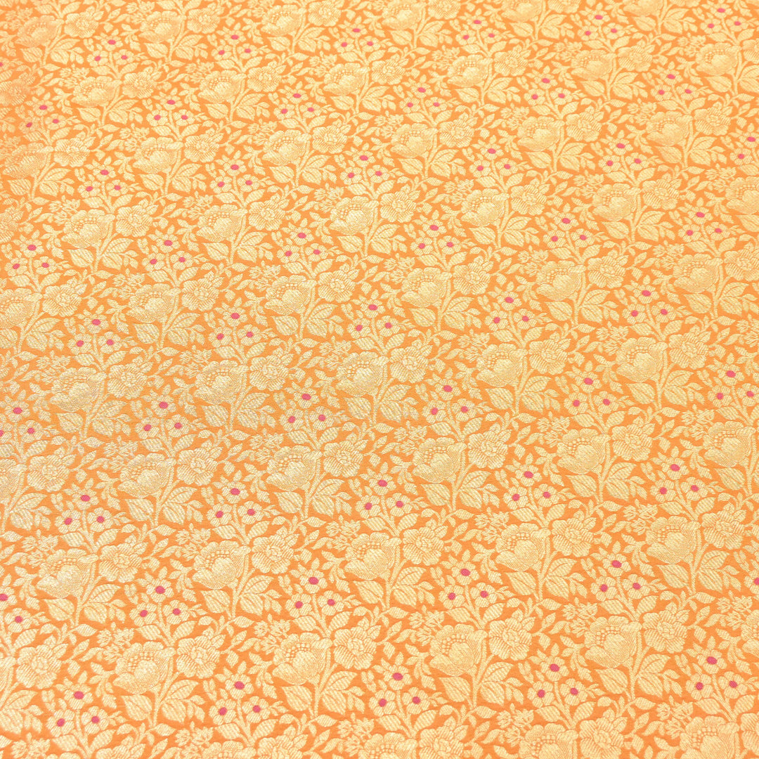 Premium Katan Silk Meena Brocade Fabric | Gold Zari Floral Brocade | OEW325-10