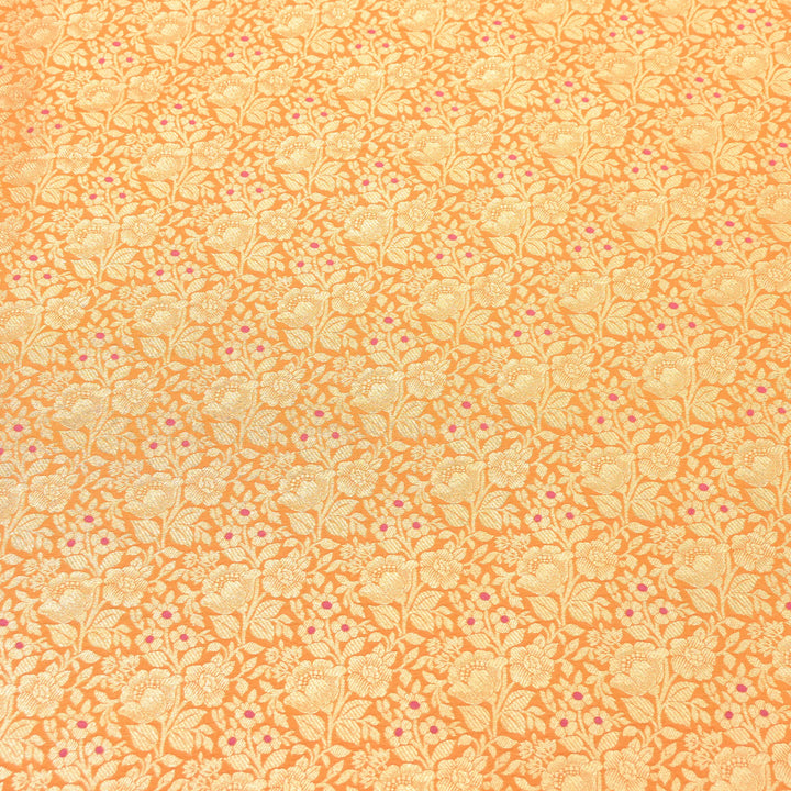Premium Katan Silk Meena Brocade Fabric | Gold Zari Floral Brocade | OEW325-10