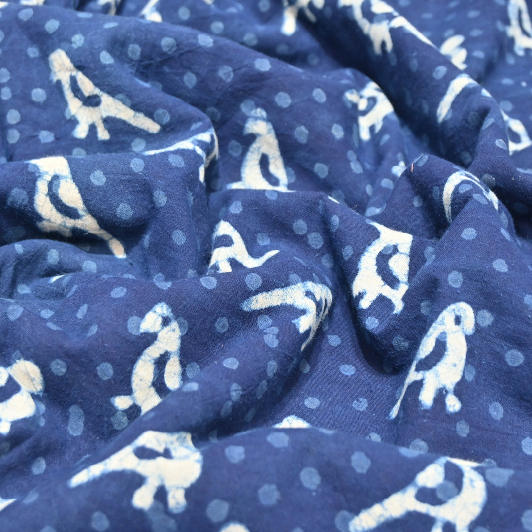 Navy Blue Cotton Hand Block Birdy Print