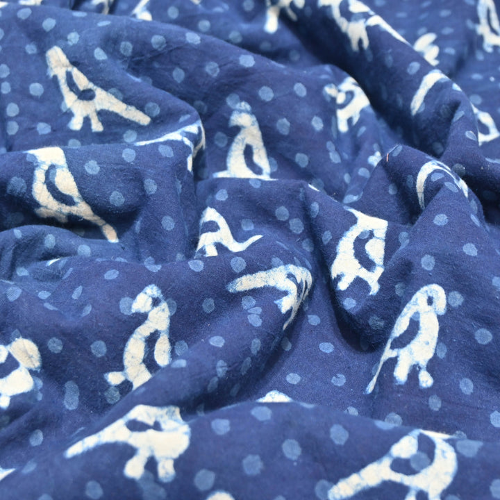 Navy Blue Cotton Hand Block Birdy Print