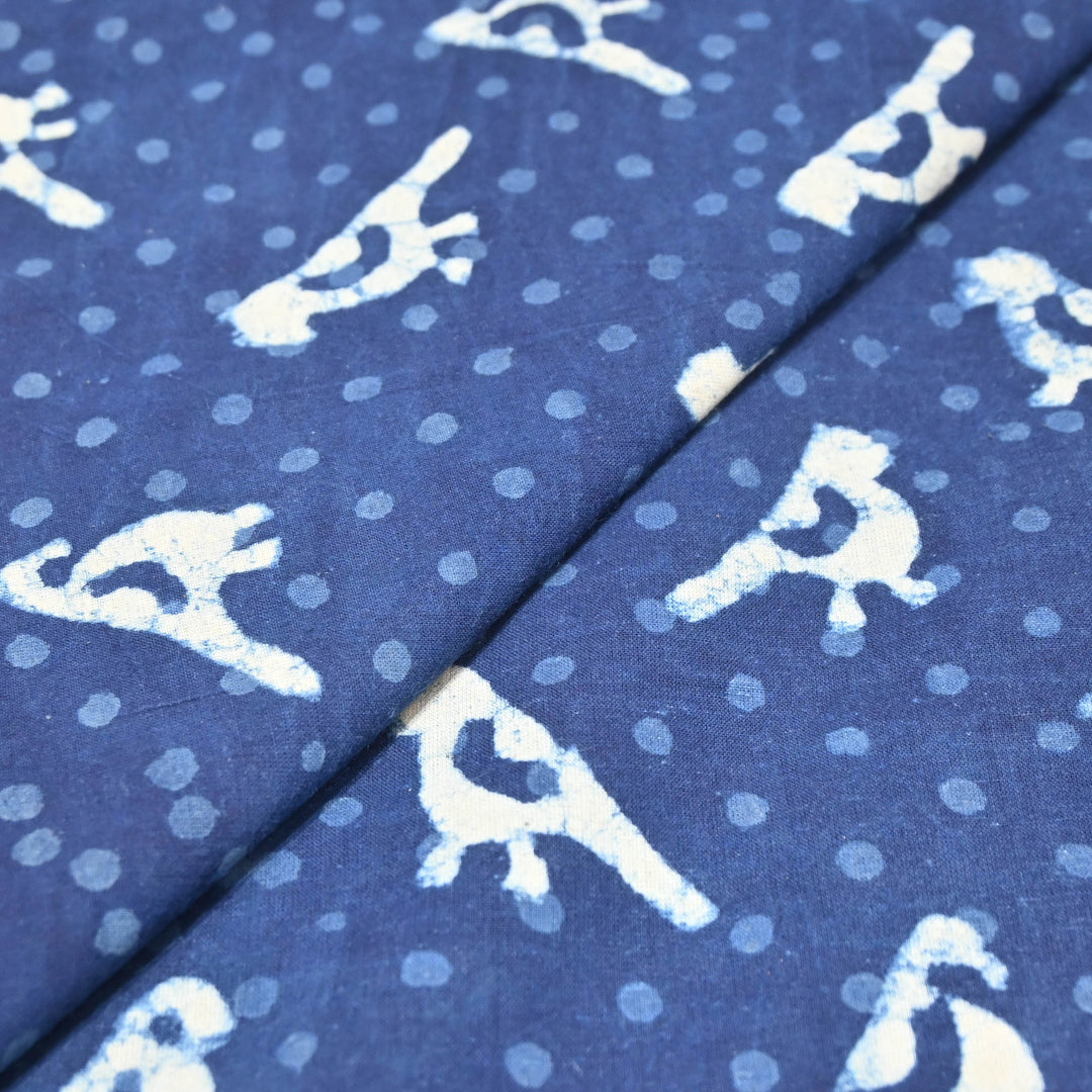 Navy Blue Cotton Hand Block Birdy Print