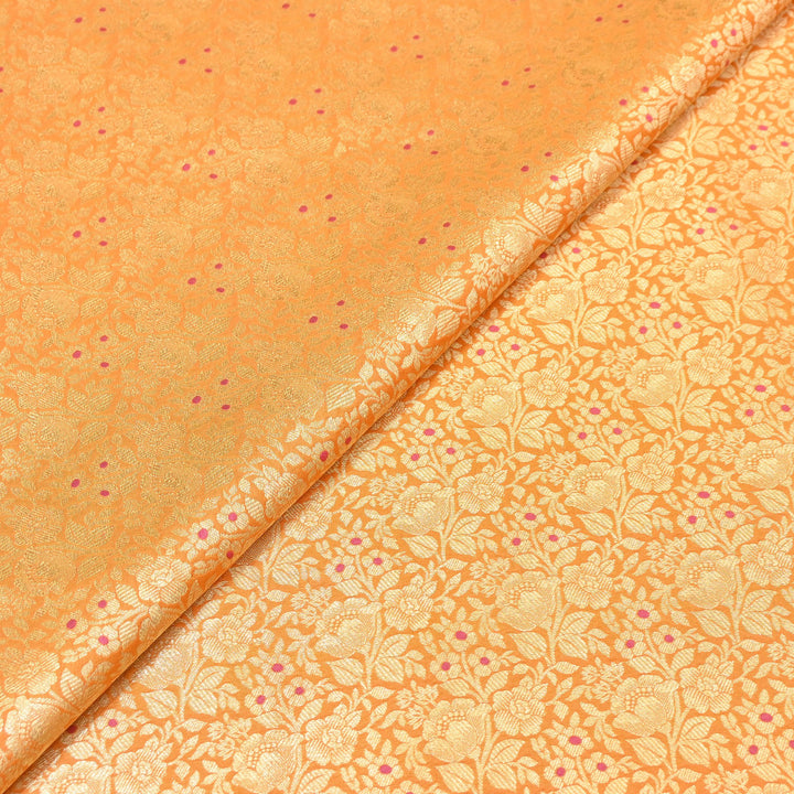 Premium Katan Silk Meena Brocade Fabric | Gold Zari Floral Brocade | OEW325-10