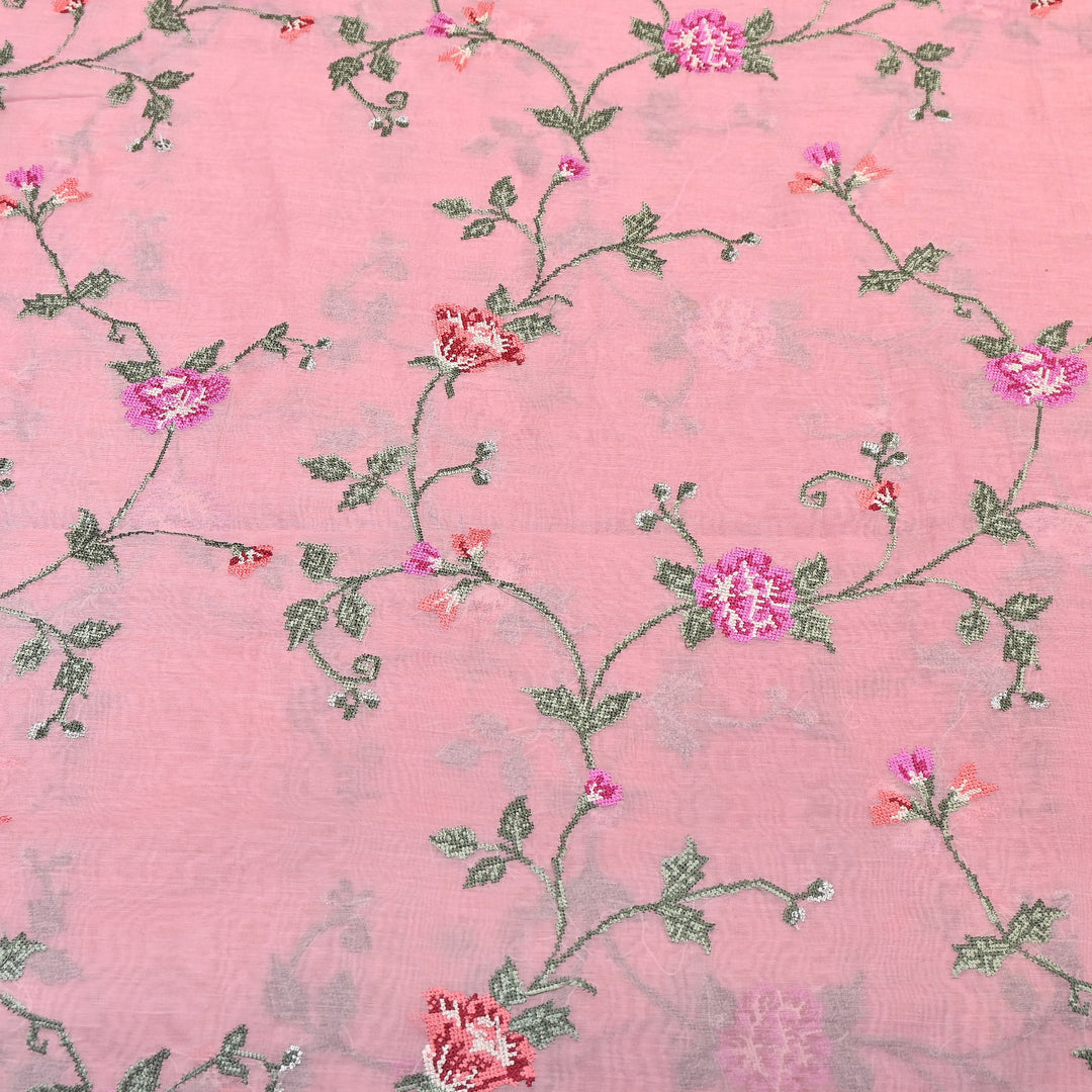 Mul Chanderi Floral Zari Work Embroidery – Designer Summer Fabric GP3798-1