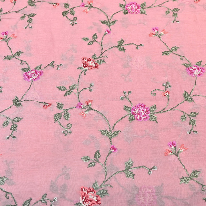 Mul Chanderi Floral Zari Work Embroidery – Designer Summer Fabric GP3798-1