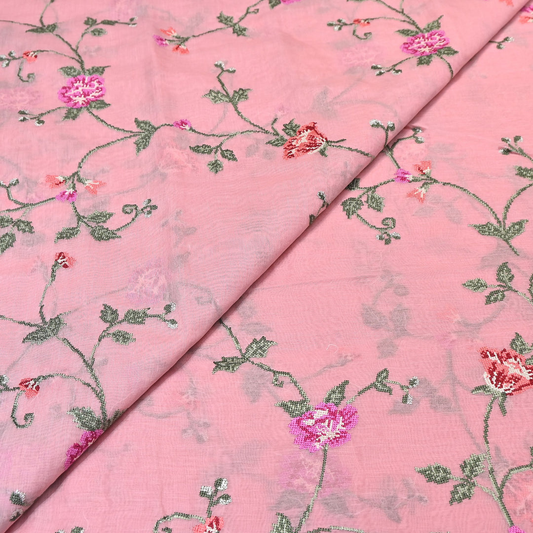 Mul Chanderi Floral Zari Work Embroidery – Designer Summer Fabric GP3798-1
