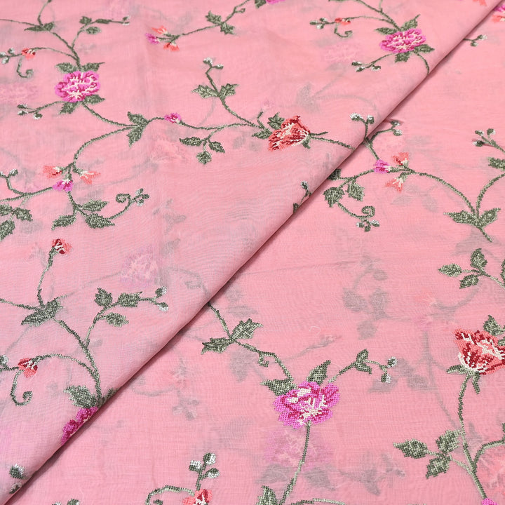 Mul Chanderi Floral Zari Work Embroidery – Designer Summer Fabric GP3798-1