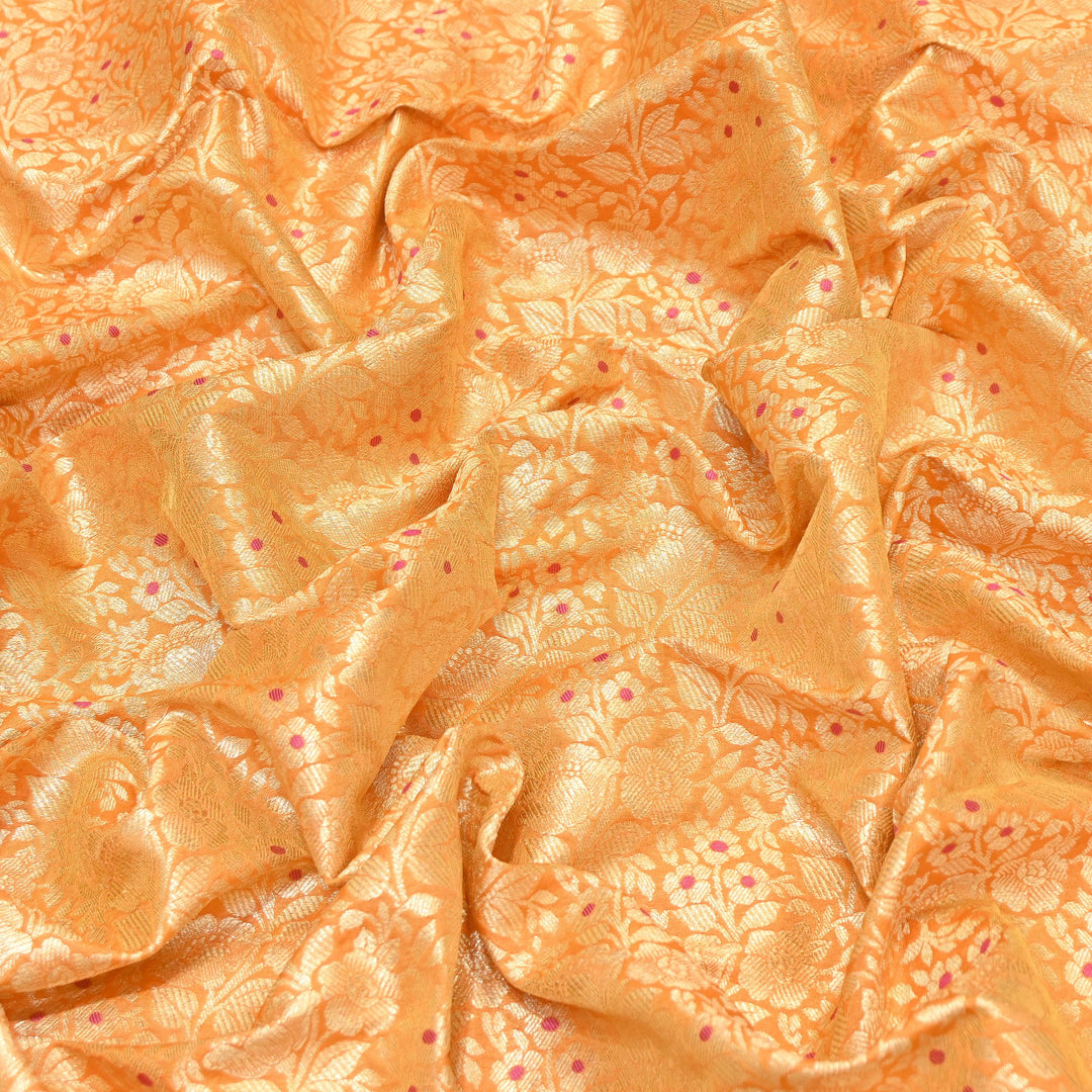 Premium Katan Silk Meena Brocade Fabric | Gold Zari Floral Brocade | OEW325-10