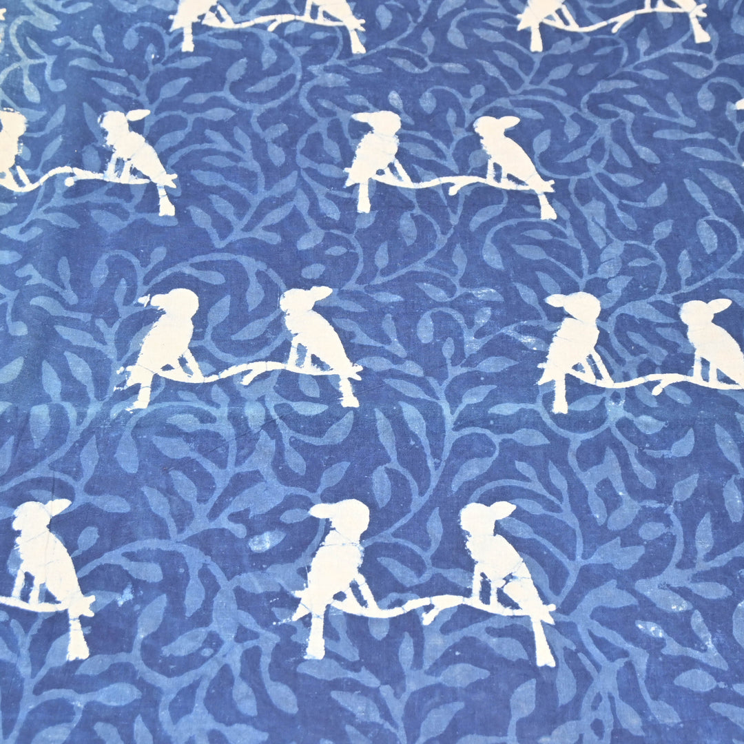 Navy Blue Cotton Hand Block Bird Print
