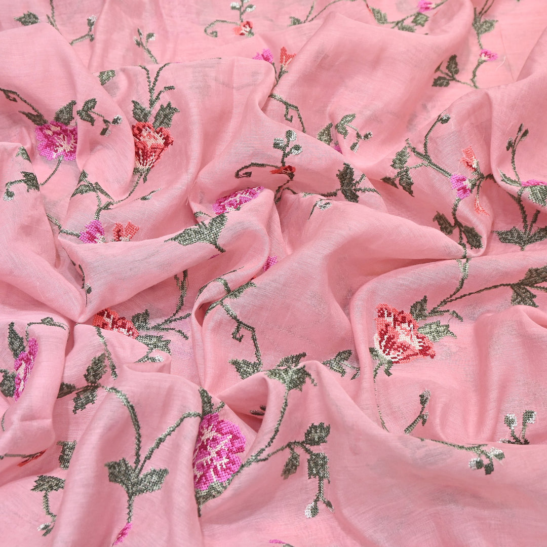 Mul Chanderi Floral Zari Work Embroidery – Designer Summer Fabric GP3798-1