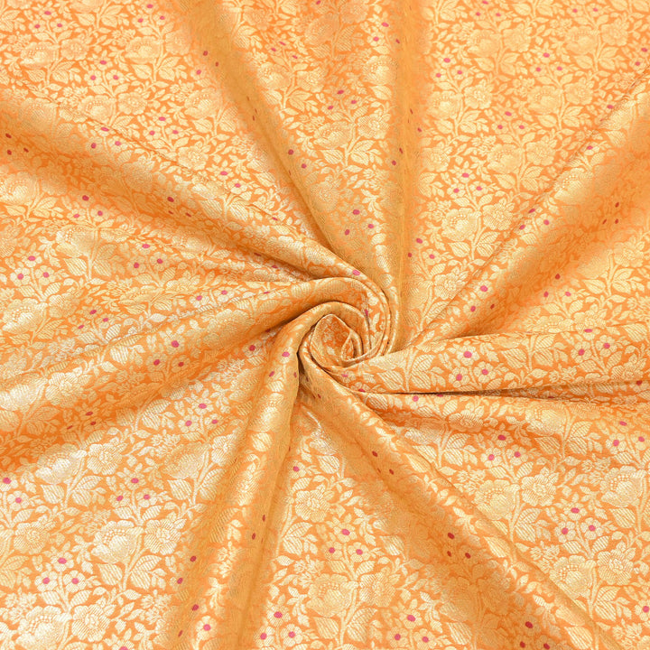 Premium Katan Silk Meena Brocade Fabric | Gold Zari Floral Brocade | OEW325-10