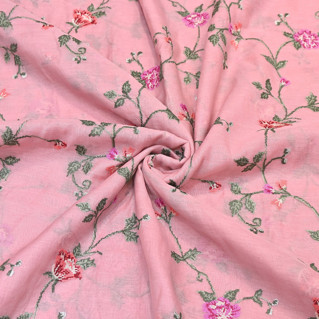 Mul Chanderi Floral Zari Work Embroidery – Designer Summer Fabric GP3798-1