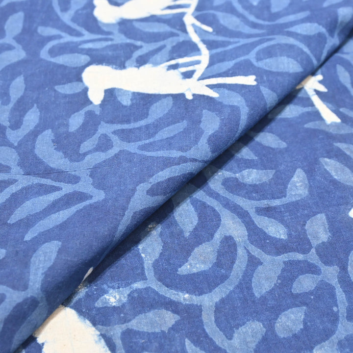 Navy Blue Cotton Hand Block Bird Print