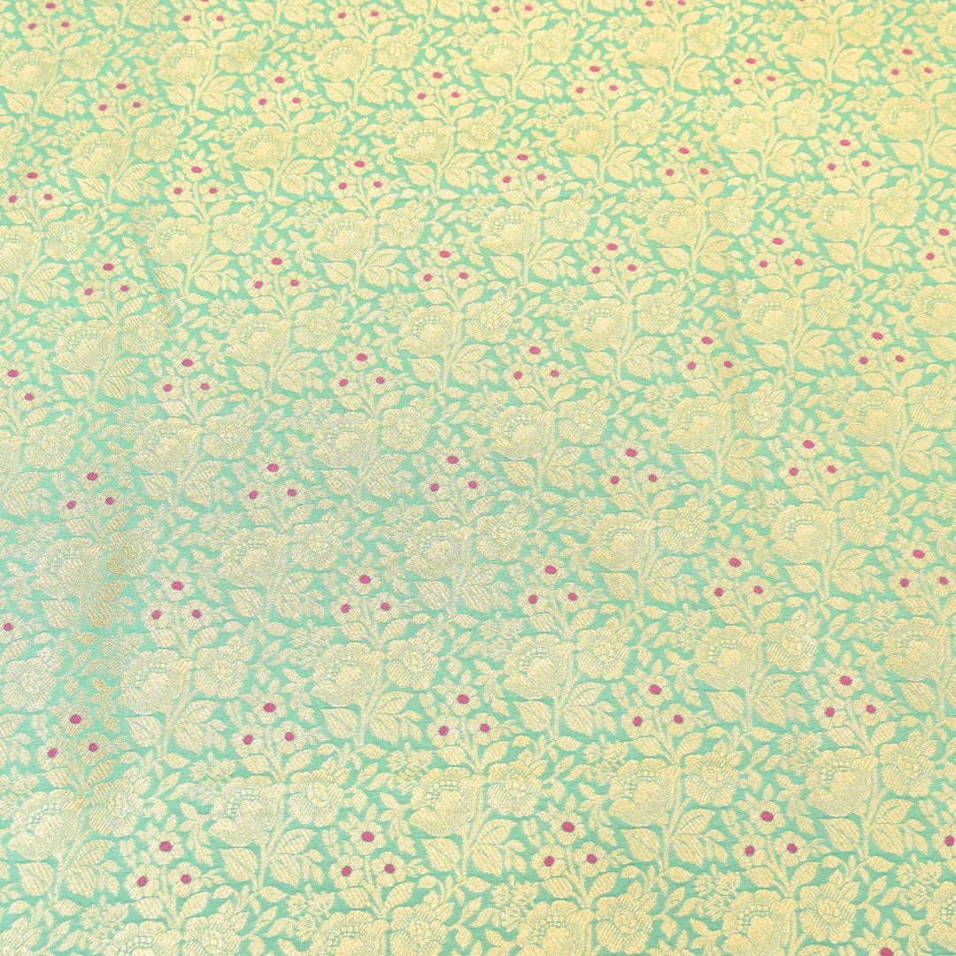 Premium Katan Silk Meena Brocade Fabric | Gold Zari Floral Brocade | OEW325-11