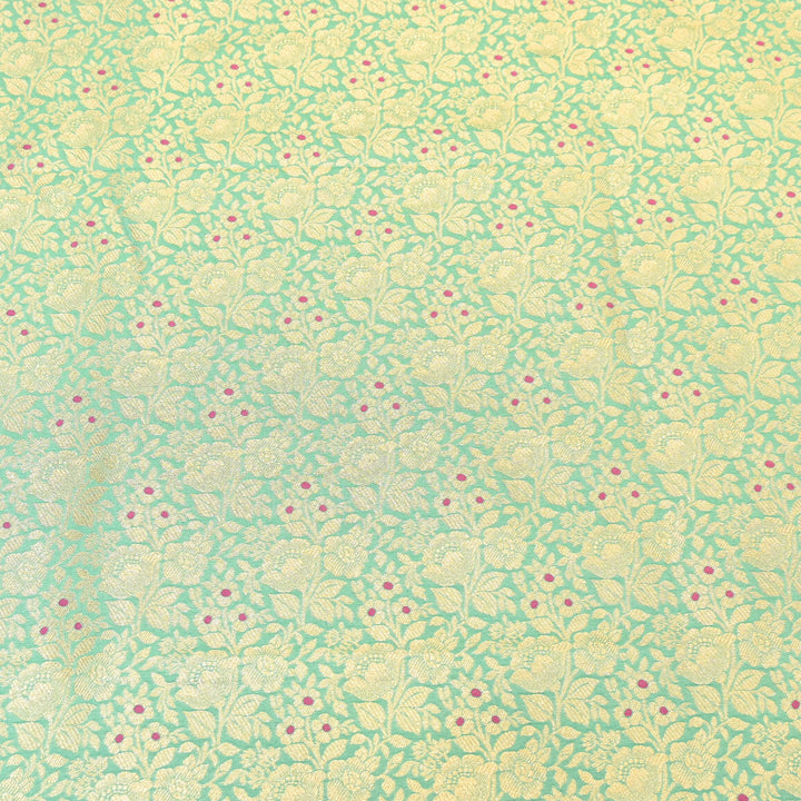 Premium Katan Silk Meena Brocade Fabric | Gold Zari Floral Brocade | OEW325-11