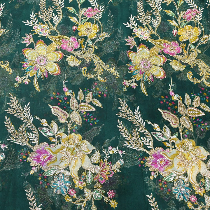 Viscose Organza Position Print with Zari & Kantha Embroidery