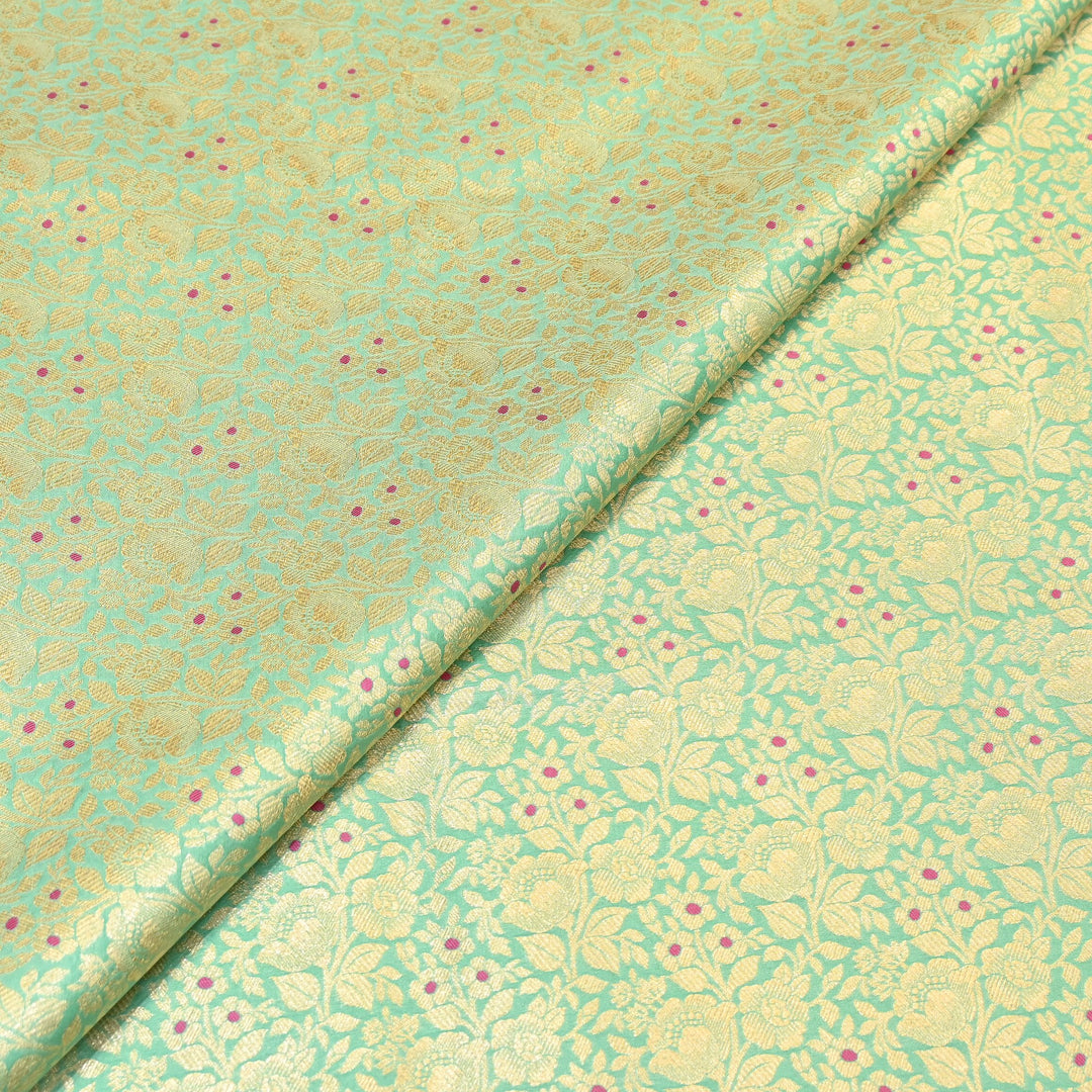 Premium Katan Silk Meena Brocade Fabric | Gold Zari Floral Brocade | OEW325-11