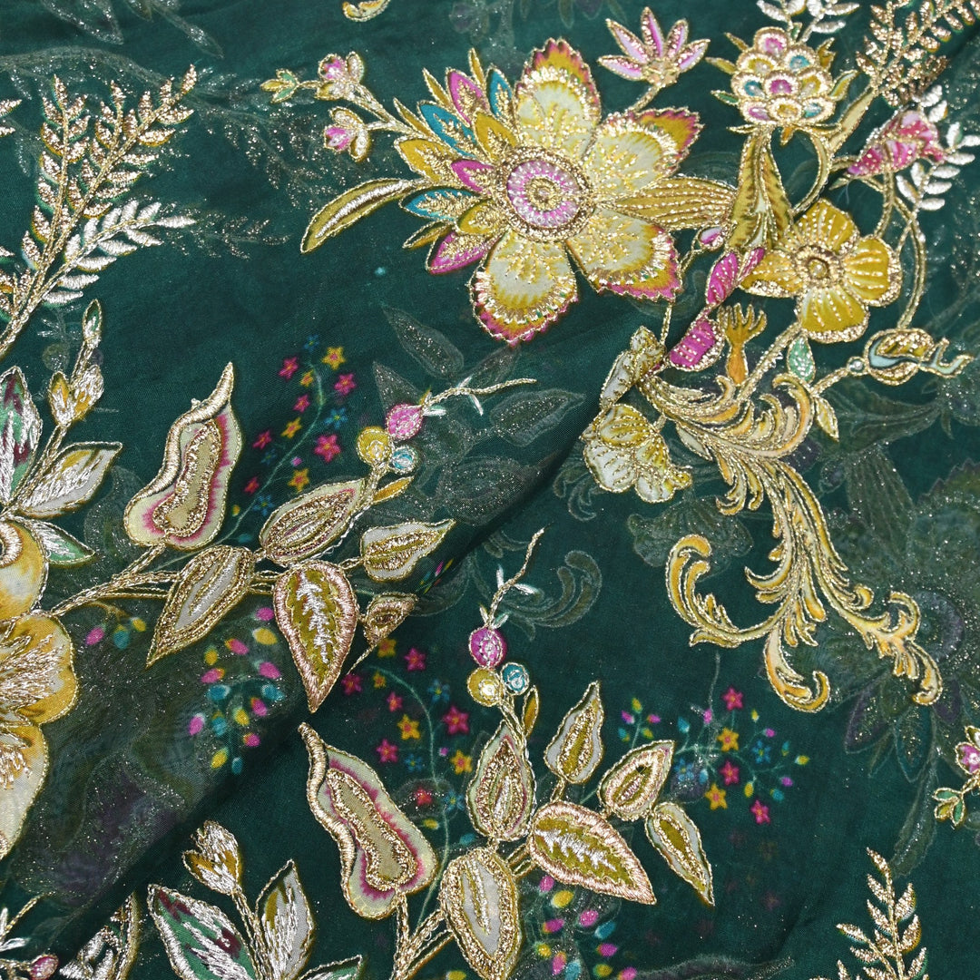 Viscose Organza Position Print with Zari & Kantha Embroidery