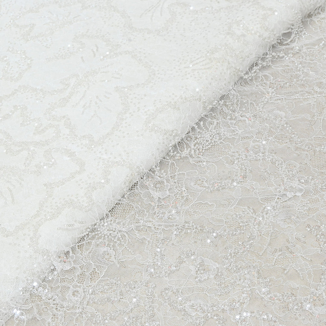 Luxury Imported Heavy Lace Net Fabric with Cut Dana, Beads & Sequins Embroidery | MBL802-1