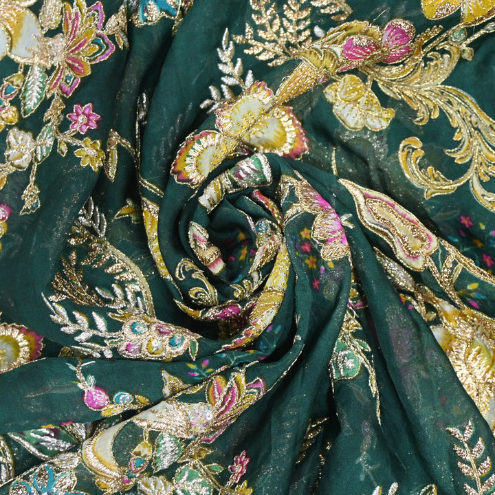 Viscose Organza Position Print with Zari & Kantha Embroidery