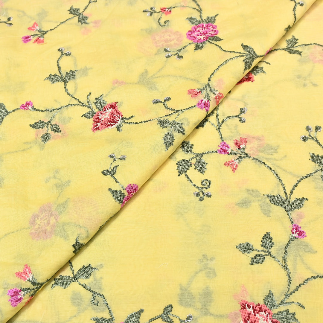 Mul Chanderi Floral Zari Work Embroidery – Designer Summer Fabric GP3798-2