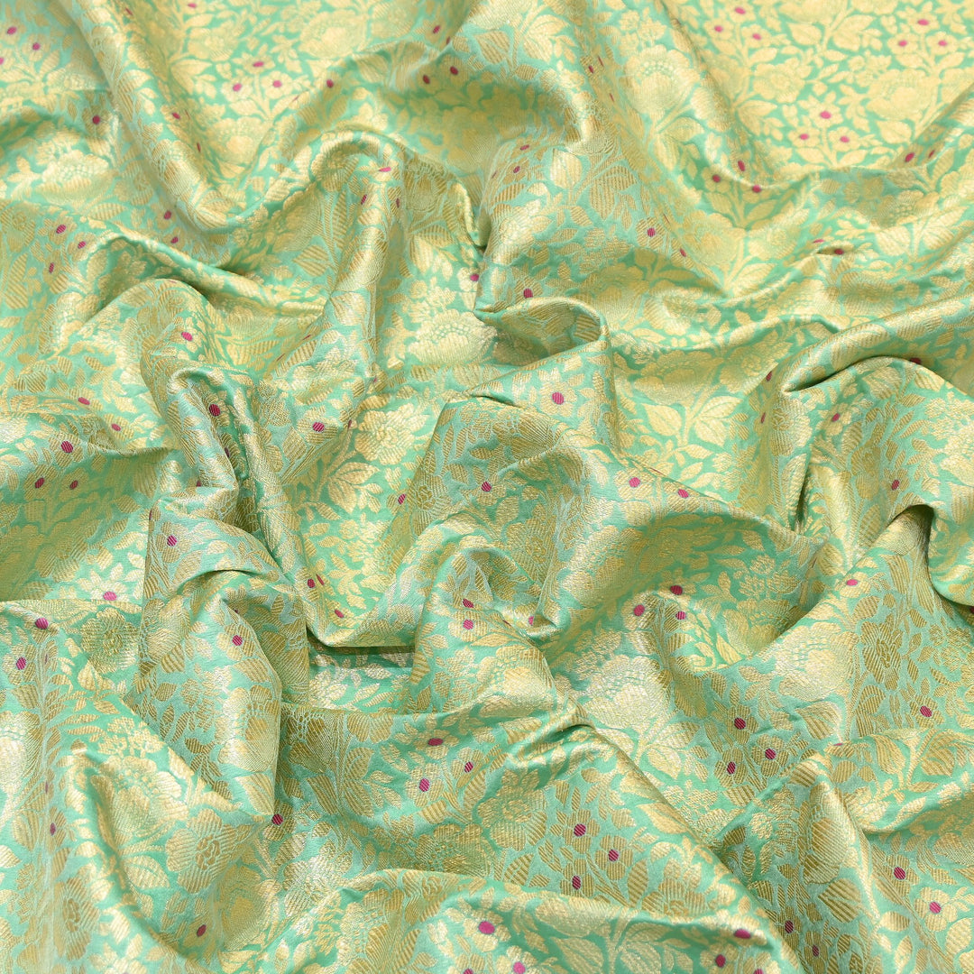 Premium Katan Silk Meena Brocade Fabric | Gold Zari Floral Brocade | OEW325-11