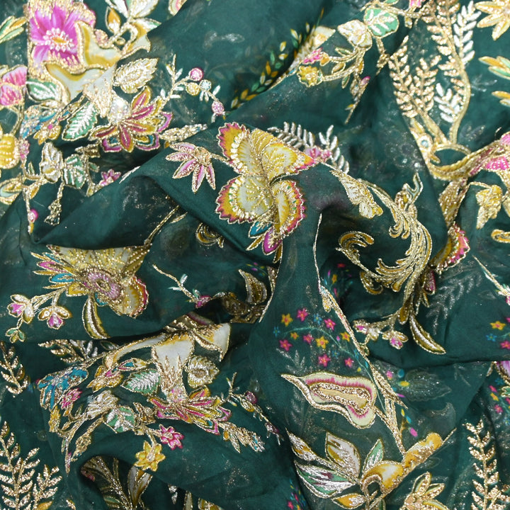 Viscose Organza Position Print with Zari & Kantha Embroidery