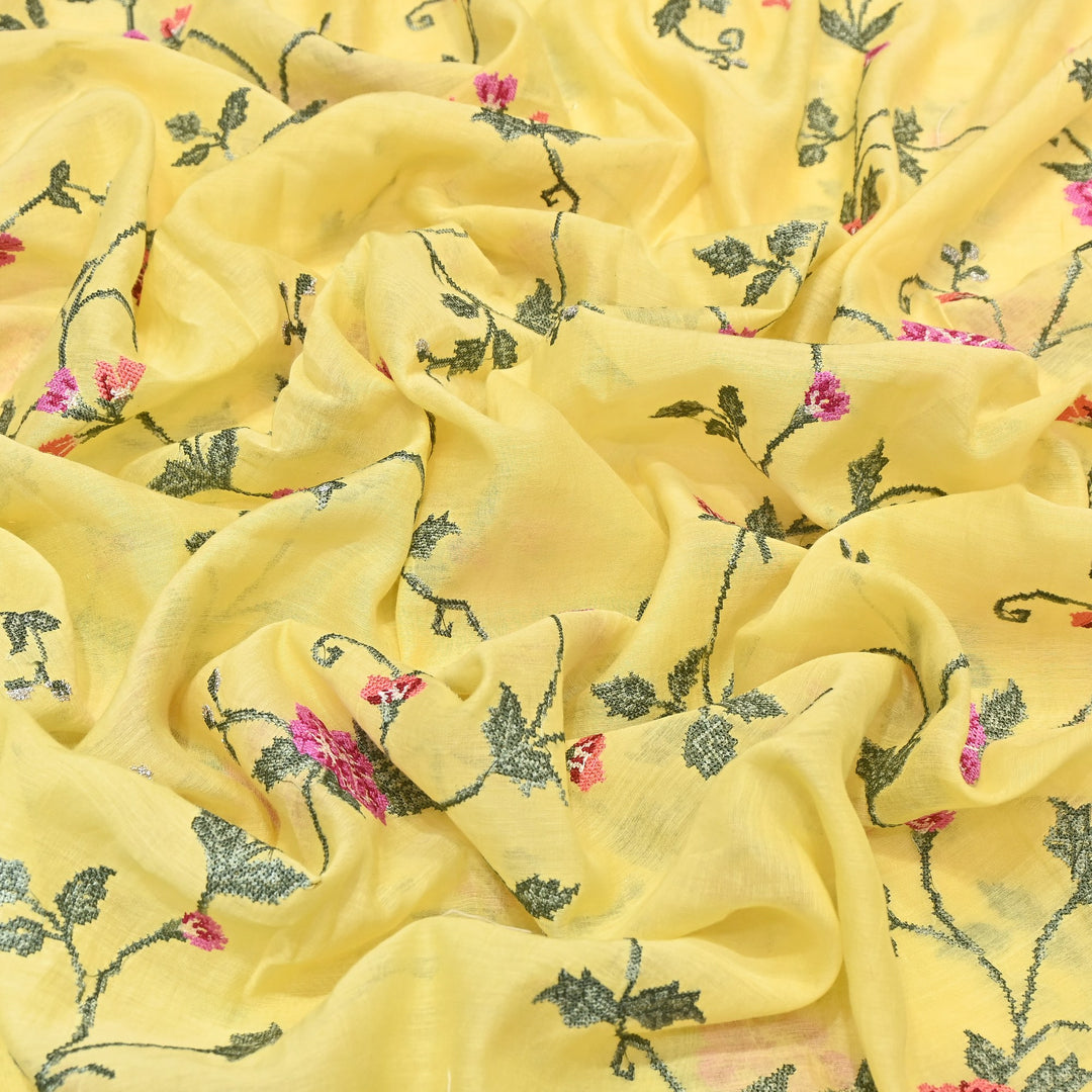 Mul Chanderi Floral Zari Work Embroidery – Designer Summer Fabric GP3798-2