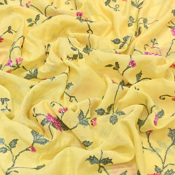 Mul Chanderi Floral Zari Work Embroidery – Designer Summer Fabric GP3798-2