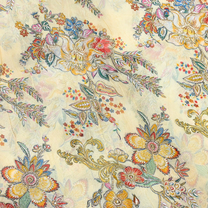 Viscose Organza Position Print with Zari & Kantha Embroidery