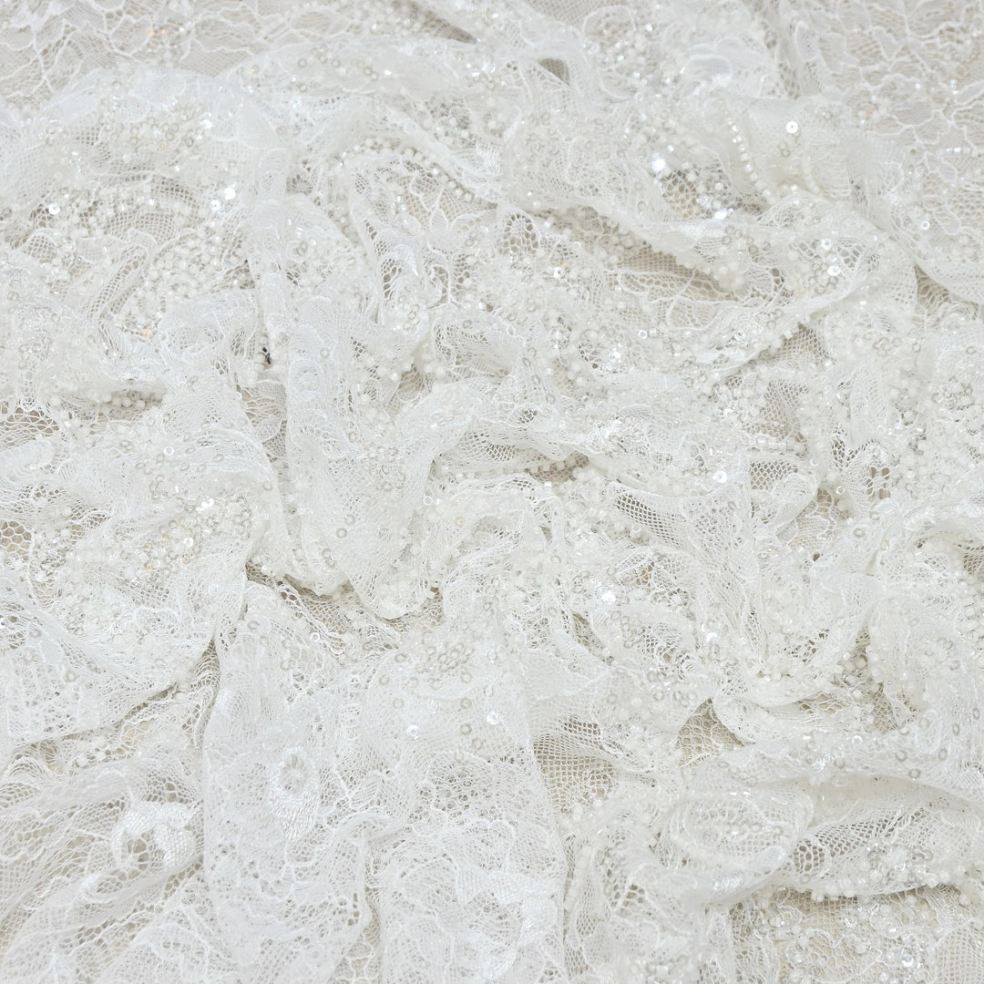 Luxury Imported Heavy Lace Net Fabric with Cut Dana, Beads & Sequins Embroidery | MBL802-1