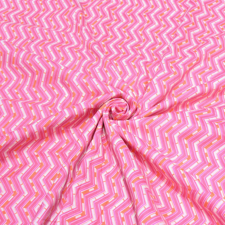 Pink Cotton Fabric with Zigzag Print