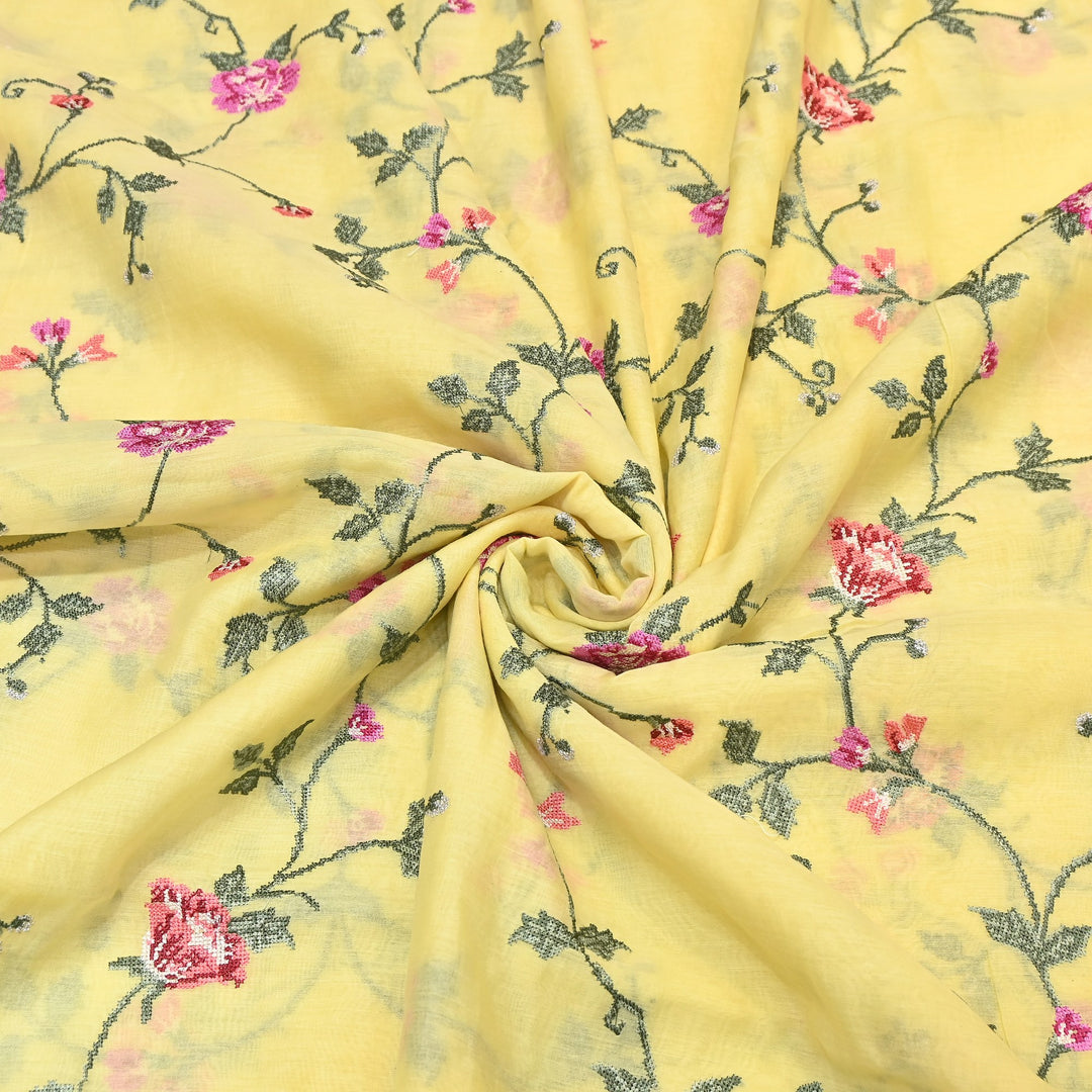 Mul Chanderi Floral Zari Work Embroidery – Designer Summer Fabric GP3798-2