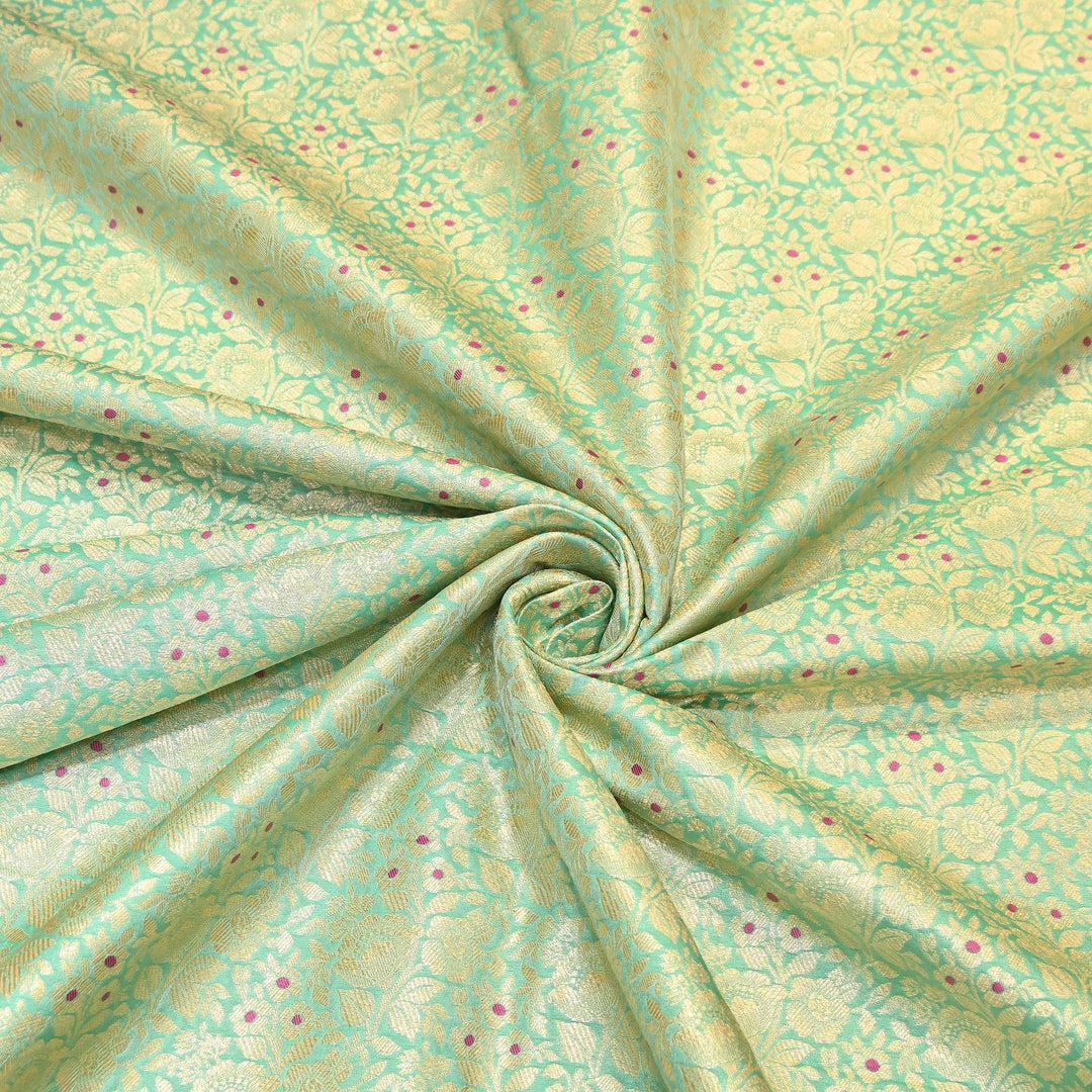 Premium Katan Silk Meena Brocade Fabric | Gold Zari Floral Brocade | OEW325-11