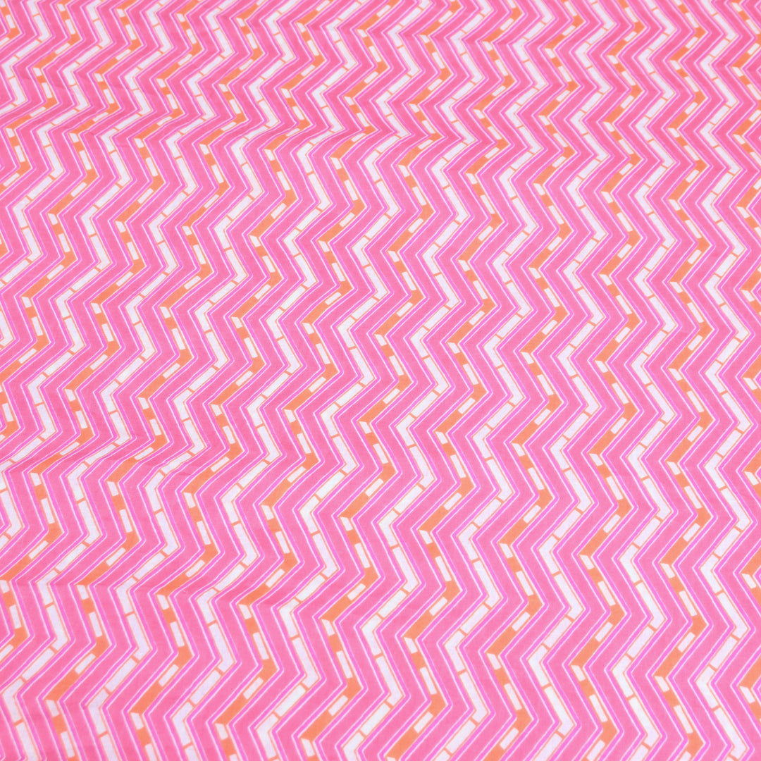 Pink Cotton Fabric with Zigzag Print