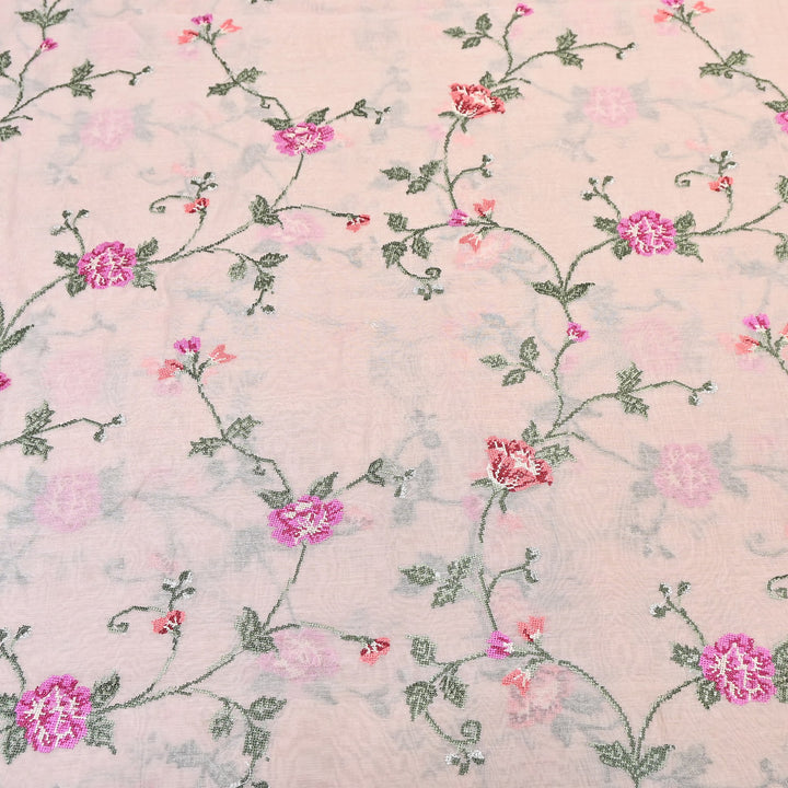 Mul Chanderi Floral Zari Work Embroidery – Designer Summer Fabric GP3798-3
