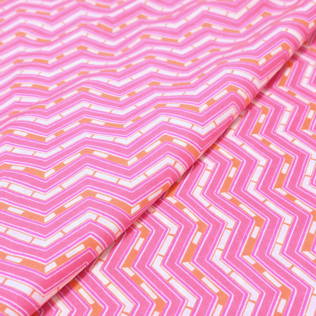 Pink Cotton Fabric with Zigzag Print