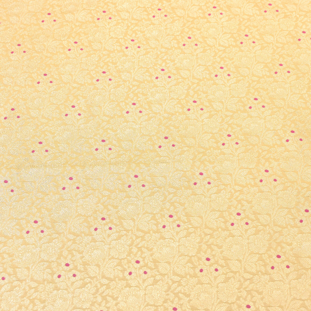 Premium Katan Silk Meena Brocade Fabric | Gold Zari Floral Brocade | OEW325-12