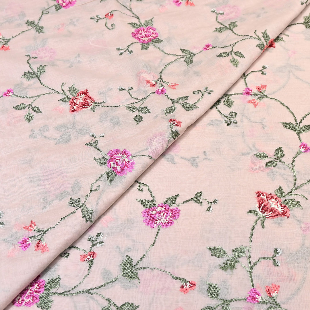 Mul Chanderi Floral Zari Work Embroidery – Designer Summer Fabric GP3798-3