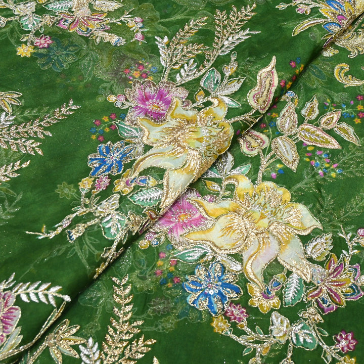 Viscose Organza Position Print with Zari & Kantha Embroidery