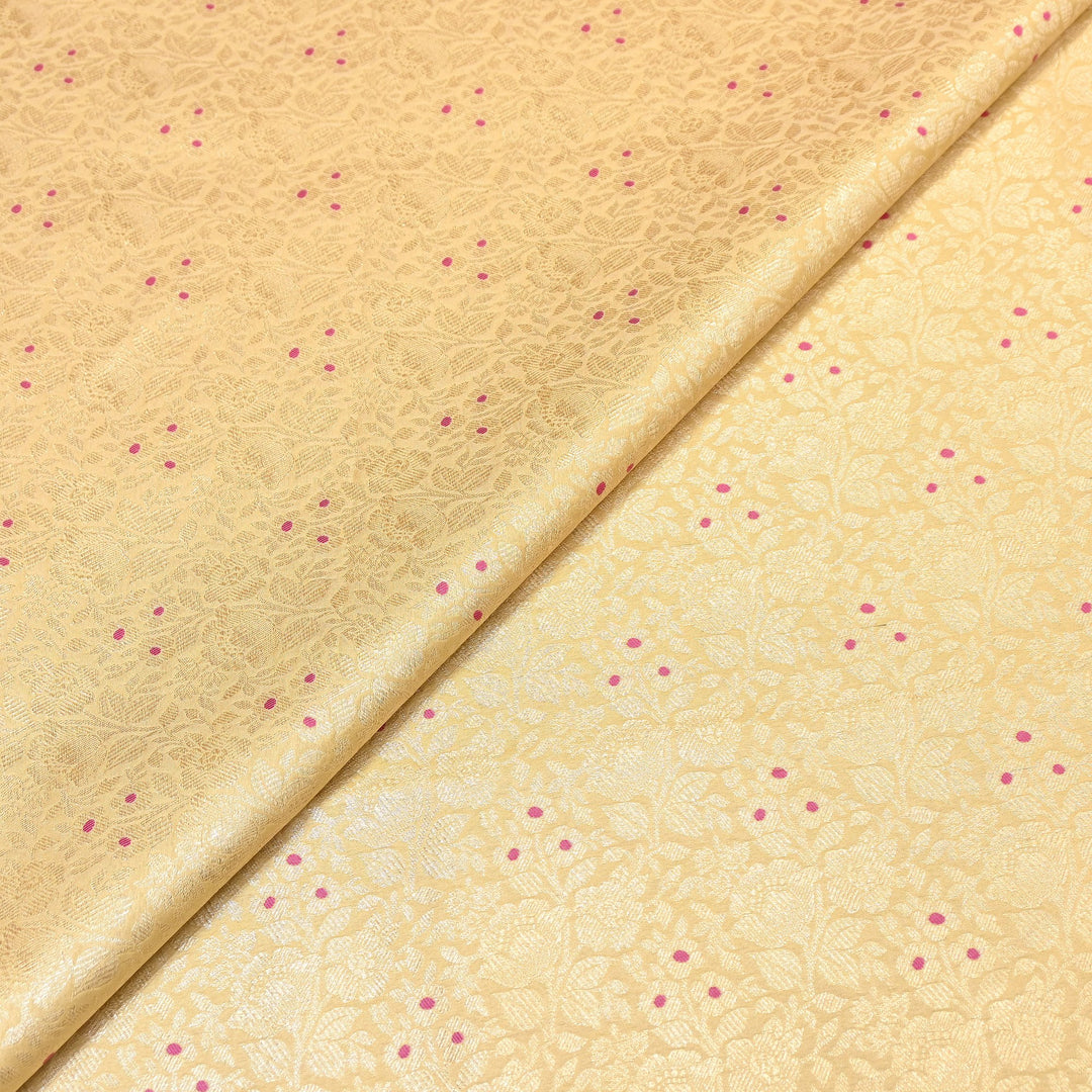 Premium Katan Silk Meena Brocade Fabric | Gold Zari Floral Brocade | OEW325-12