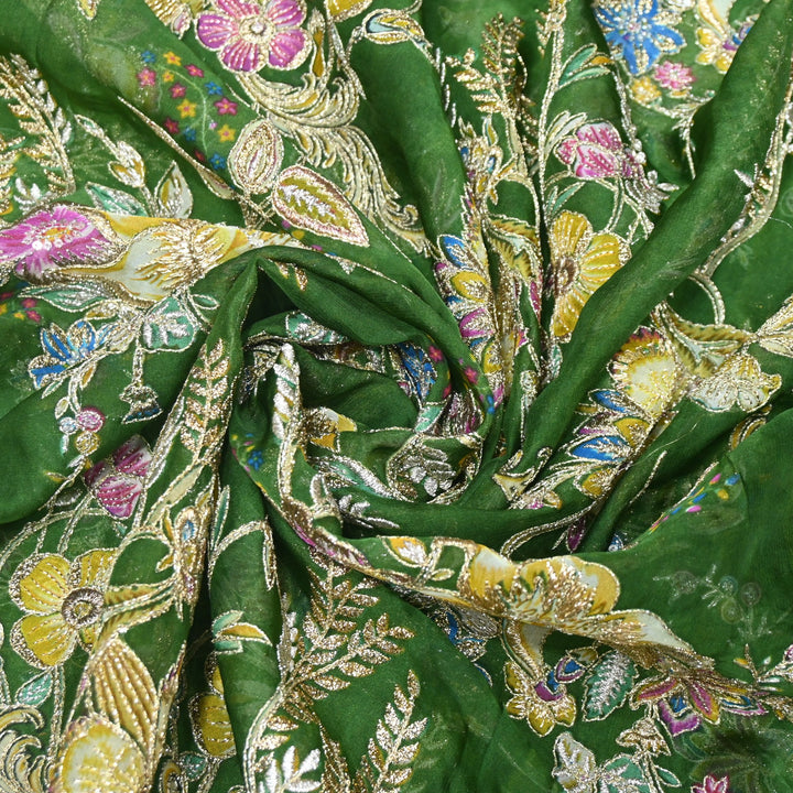 Viscose Organza Position Print with Zari & Kantha Embroidery