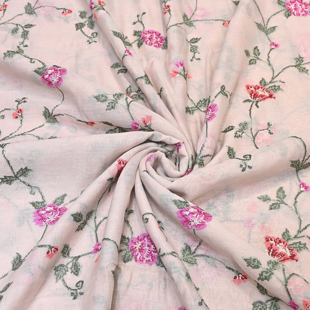 Mul Chanderi Floral Zari Work Embroidery – Designer Summer Fabric GP3798-3