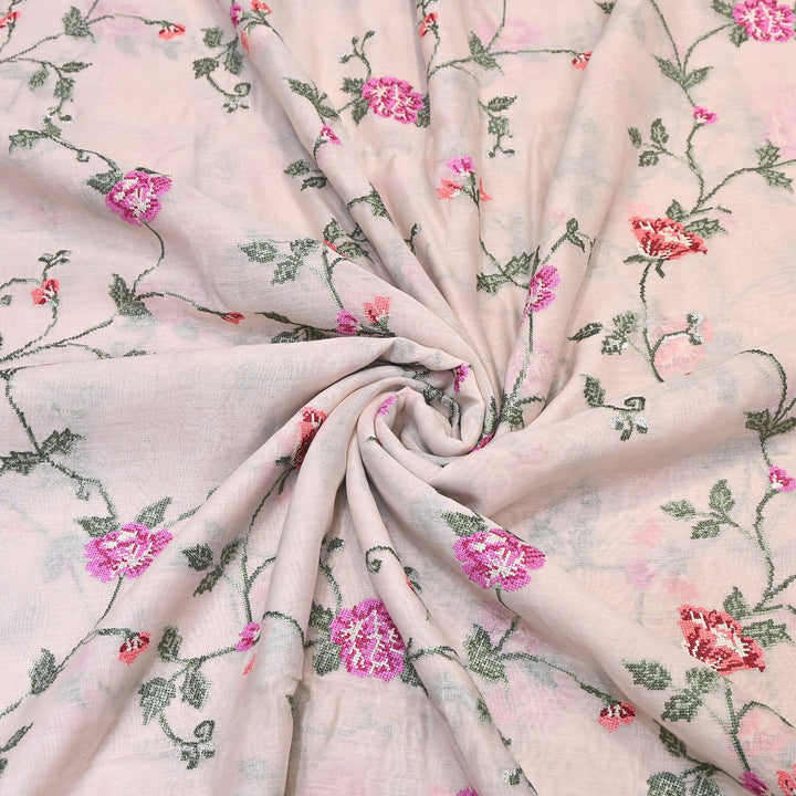 Mul Chanderi Floral Zari Work Embroidery – Designer Summer Fabric GP3798-3
