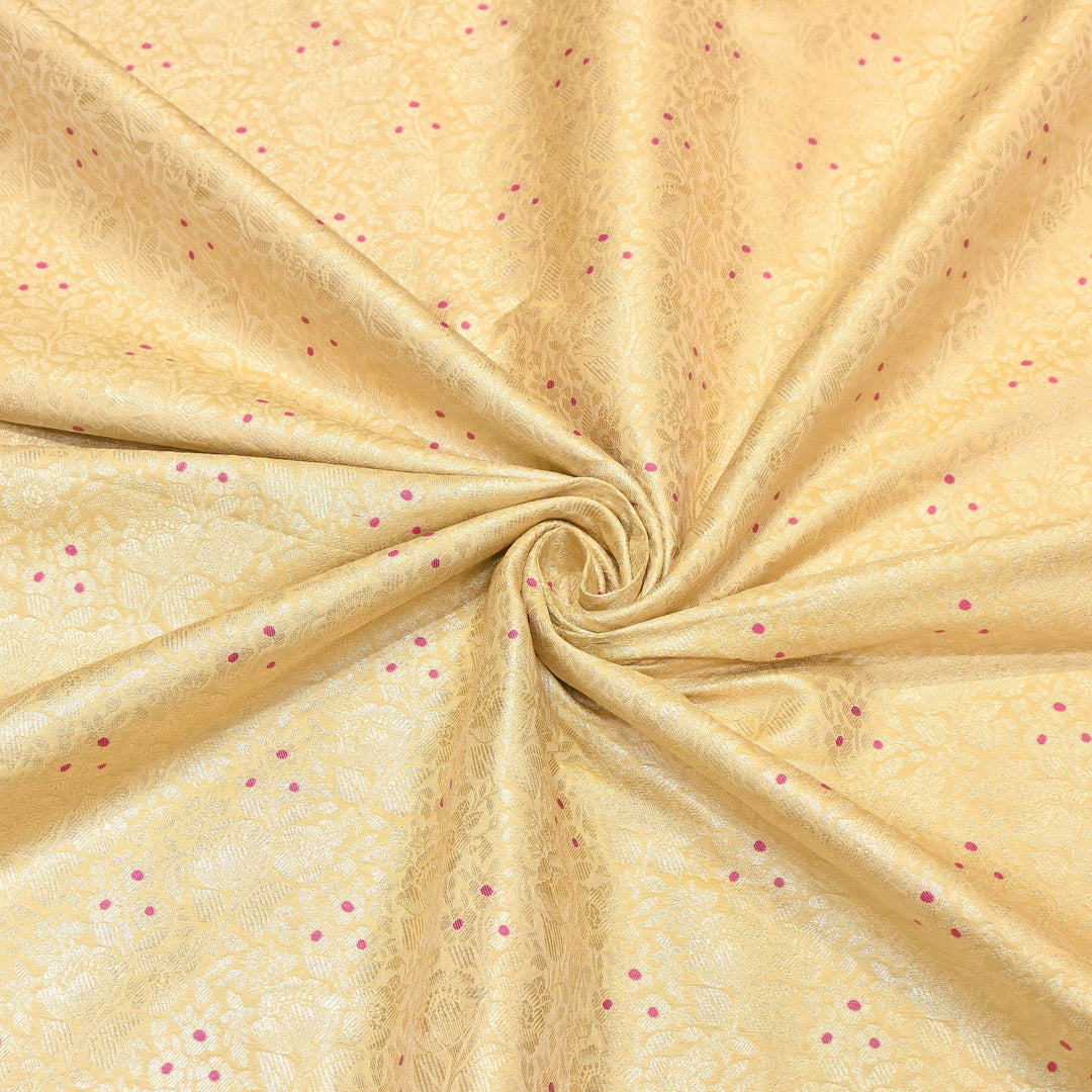 Premium Katan Silk Meena Brocade Fabric | Gold Zari Floral Brocade | OEW325-12