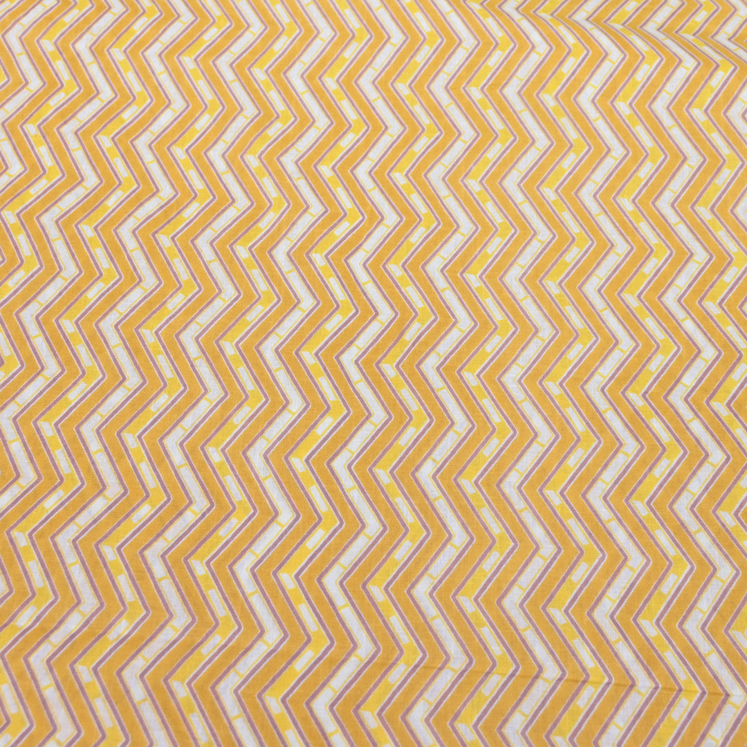 Butterscotch Cotton Fabric with Zigzag Print